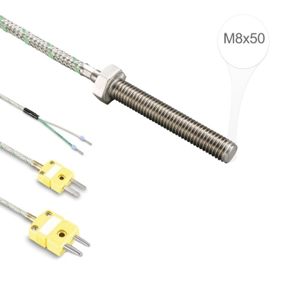 ترموکوپل پیچی تیپ K نیکل کروم-نیکل رزوه M8 با طول 5 سانتیمتر